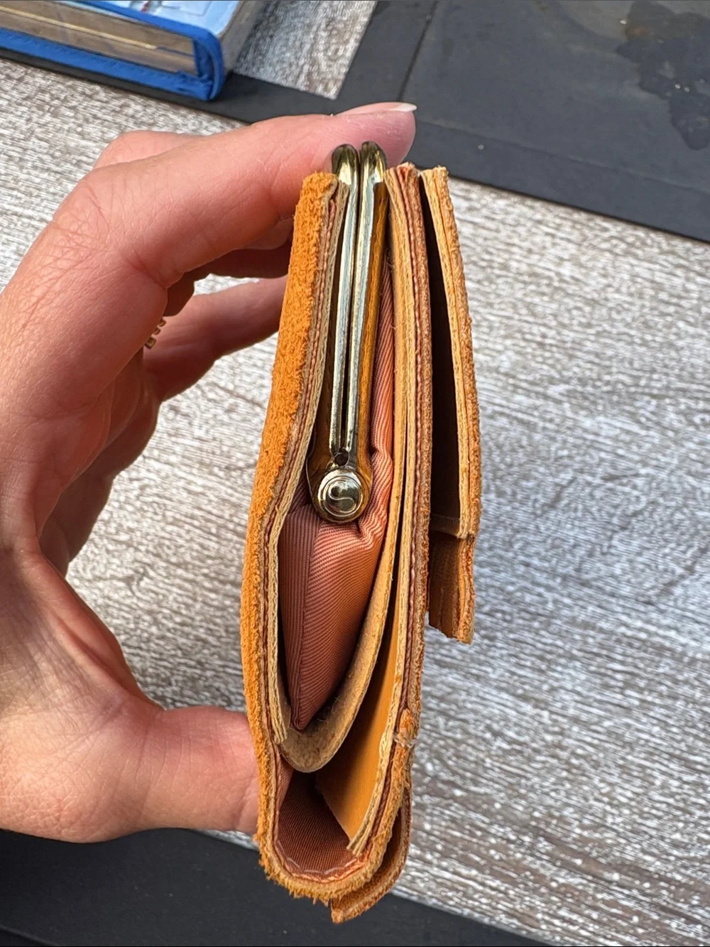 Vintage Suede Fringe Clutch Wallet in Cognac Brown